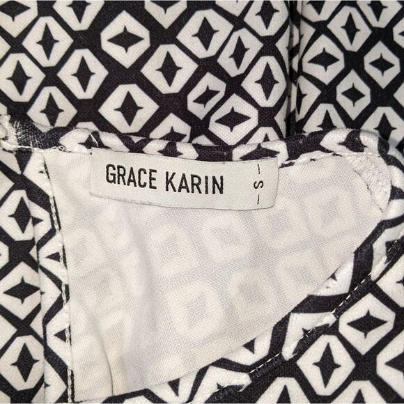 grace Karin Geometric Print Puffs Sleeve Top Size S - Picture 3 of 7